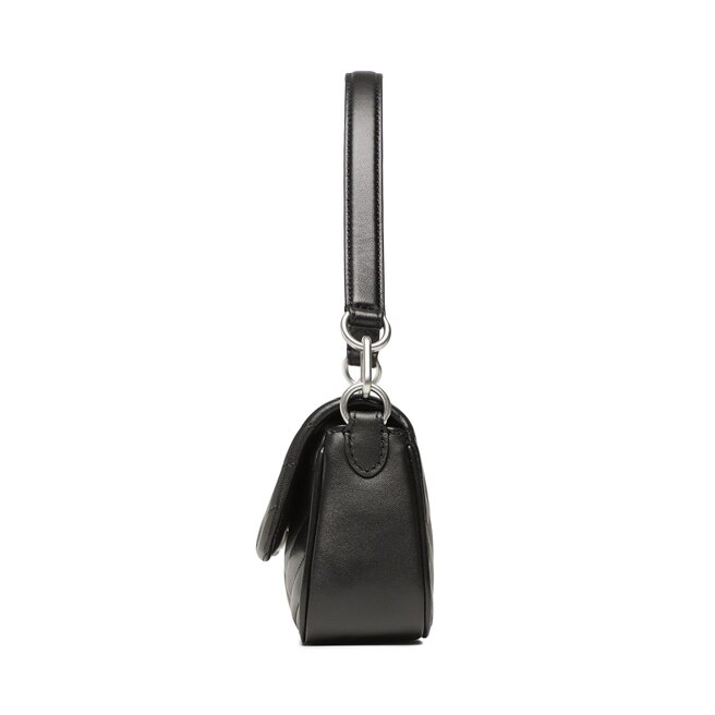 Kira Chevron Small Flap Shoulder Bag in black leather