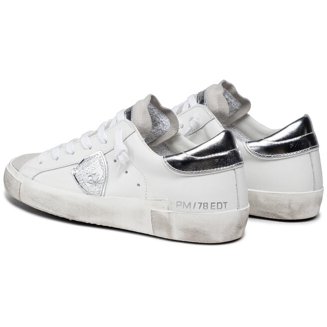 Philippe Model Sneakers PRSX Donna Pelle Vitello Denim Metal – Colore Blanc Azul, Made In Italy